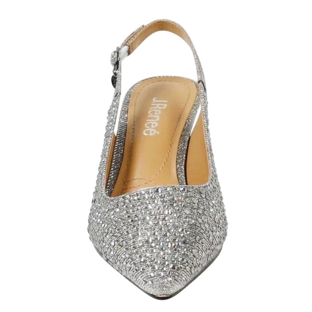 R J. Renee Ferryanne Rhinestone Glitter Fabric Slingback Pumps Silver 7.5 New - Picture 2 of 14